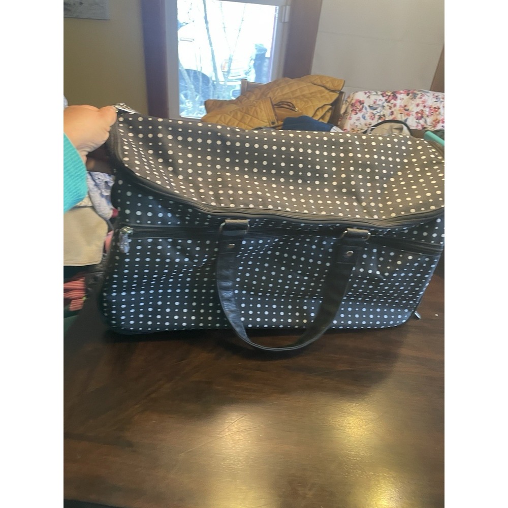 Rare Thirty One 31 Black White Dot Rolling Duffle Bag Weekender Luggage Suitcase